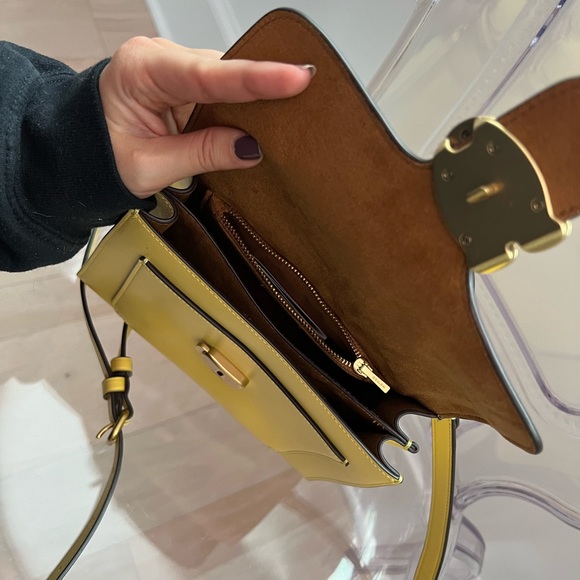 COACH Tabby Top Handle Leather Satchel in Brass/Retro Yellow - Picture 5 of 7